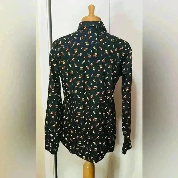 Lands’ End Women Long Sleeve Dark Blue Floral Supima Cotton Button Up Shirt Sz 8 - Picture 6 of 12